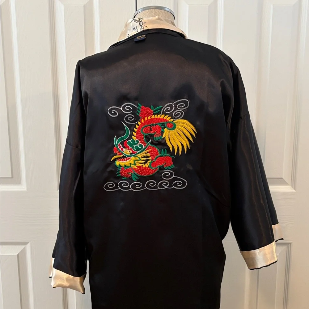 Silk Reversible Kimono Style Robe. Elegant Thai Silk Size L - Picture 4 of 7